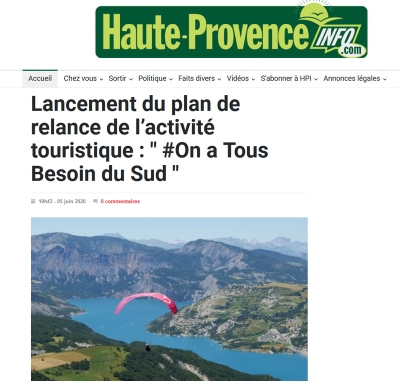 Haute Provence Info - 5 juin 2020  - relance tourisme
