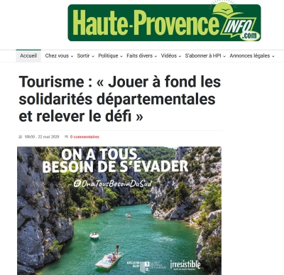 Haute Provence Info - 22 mai 2020  - relance tourisme