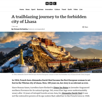 Article de presse sur la BBC sur Alexandra David Neel