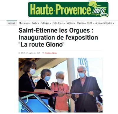 Saint-Etienne les Orgues : Inauguration de l'exposition "La route Giono" - 24 septembre 2020